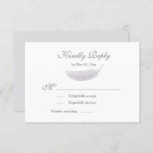 Angel Feather Lilac White Gray Wedding RSVP Einladung
