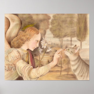 Angel Fingerspitzen und Katze Leonardo da Vinci Poster