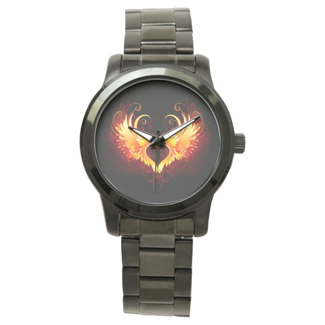 Angel Fire Heart with Wings Armbanduhr (Vorderseite)