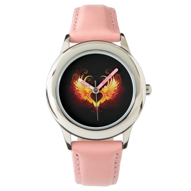 Angel Fire Heart with Wings Armbanduhr (Vorderseite)