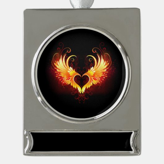 Angel Fire Heart with Wings Banner-Ornament Silber (Vorderseite)