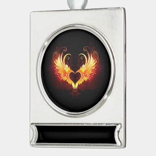 Angel Fire Heart with Wings Banner-Ornament Silber (Links)