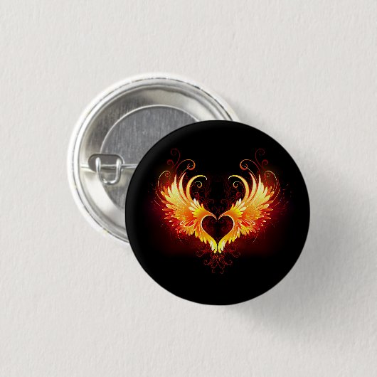 Angel Fire Heart with Wings Button (Vorne & Hinten)