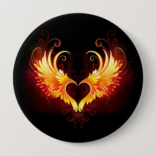Angel Fire Heart with Wings Button (Vorderseite)