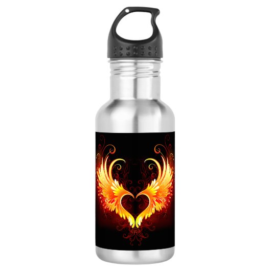 Angel Fire Heart with Wings Edelstahlflasche (Vorderseite)
