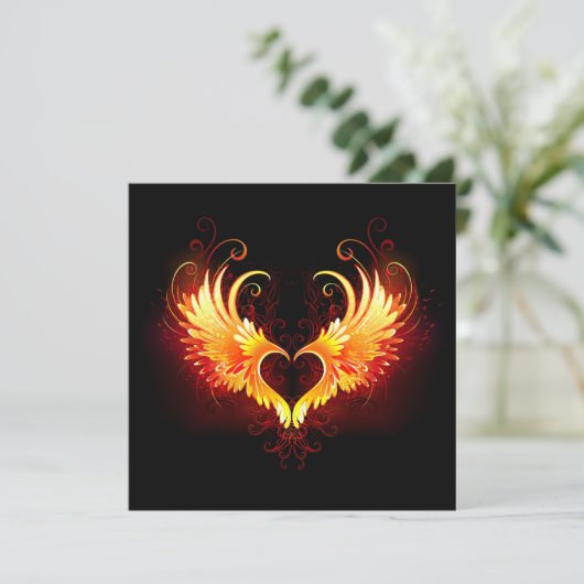 Angel Fire Heart with Wings Einladung (Stehend Vorderseite)