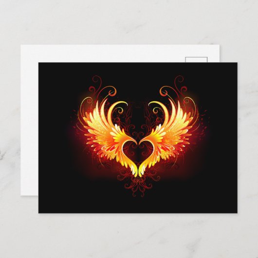 Angel Fire Heart with Wings Einladungspostkarte (Vorne/Hinten)