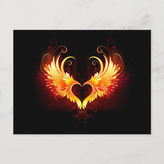 Angel Fire Heart with Wings Einladungspostkarte (Vorderseite)