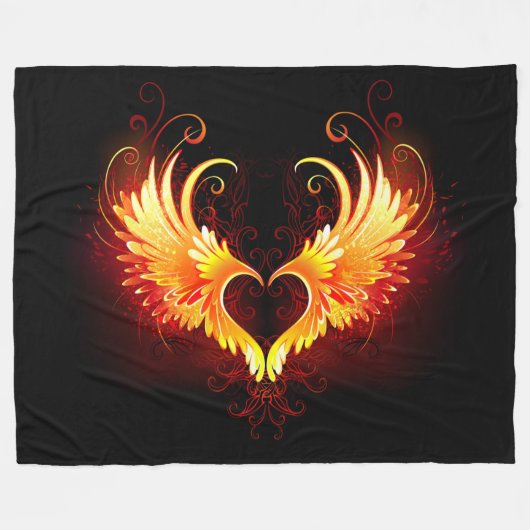 Angel Fire Heart with Wings Fleecedecke (Vorderseite (Horizontal))