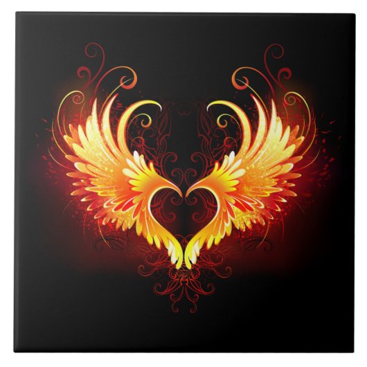 Angel Fire Heart with Wings Fliese (Vorderseite)