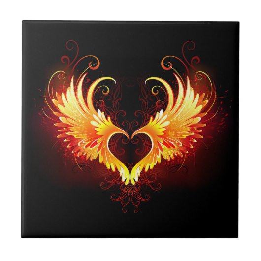 Angel Fire Heart with Wings Fliese (Vorderseite)