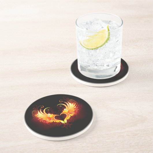 Angel Fire Heart with Wings Getränkeuntersetzer (Seite)