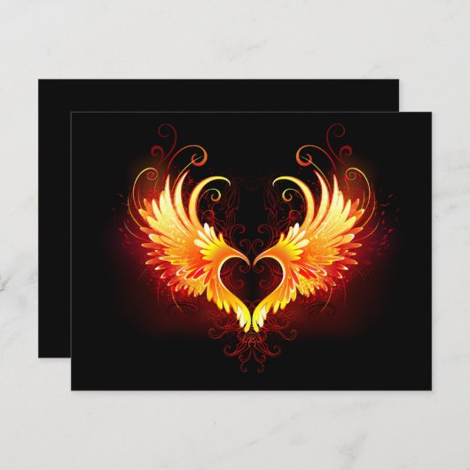 Angel Fire Heart with Wings Hinweiskarte (Vorne/Hinten)
