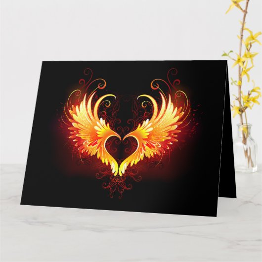 Angel Fire Heart with Wings Karte (Gelbe Blume)