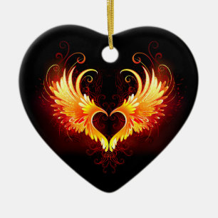 Angel Fire Heart with Wings Keramik Ornament