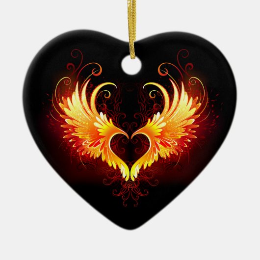 Angel Fire Heart with Wings Keramik Ornament (Vorne)