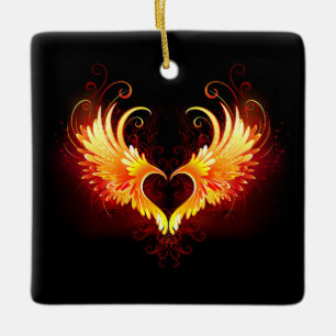 Angel Fire Heart with Wings Keramikornament