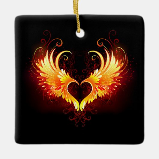 Angel Fire Heart with Wings Keramikornament (Vorderseite)