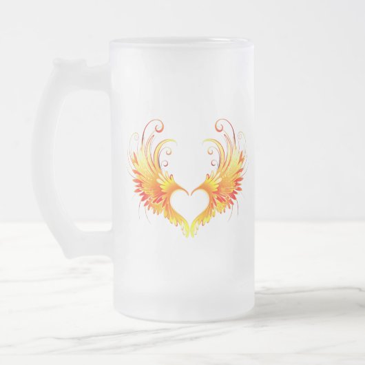 Angel Fire Heart with Wings Mattglas Bierglas (Links)