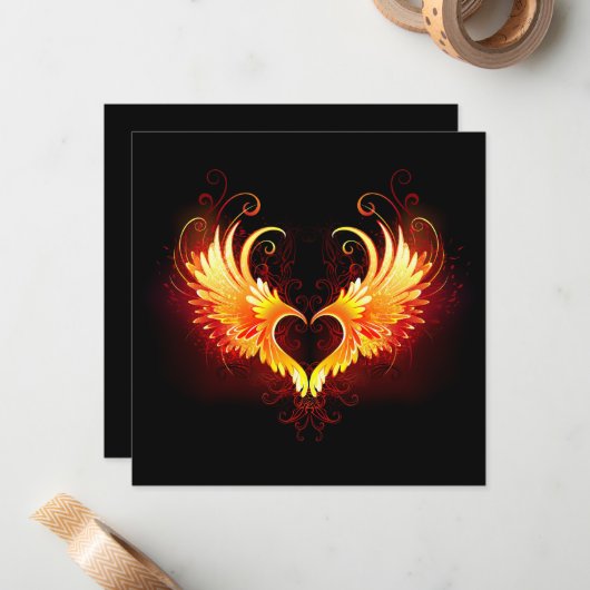 Angel Fire Heart with Wings Mitteilungskarte (Vorderseite/Rückseite Beispiel)