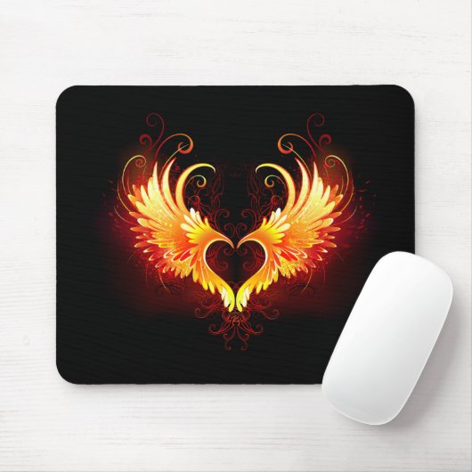 Angel Fire Heart with Wings Mousepad (Mit Mouse)