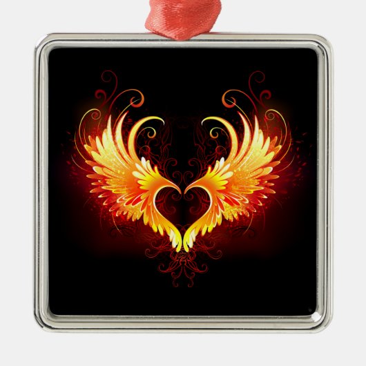 Angel Fire Heart with Wings Ornament Aus Metall (Vorne)