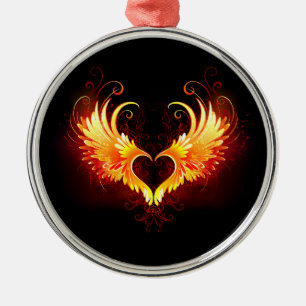 Angel Fire Heart with Wings Ornament Aus Metall