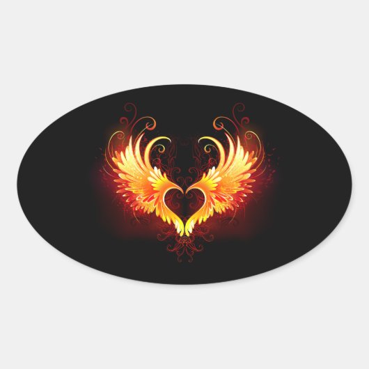 Angel Fire Heart with Wings Ovaler Aufkleber (Vorderseite)
