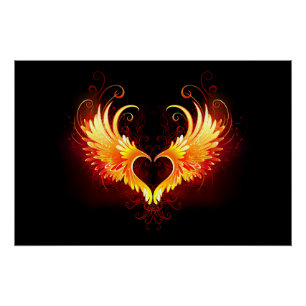 Angel Fire Heart with Wings Poster