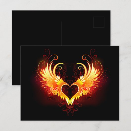 Angel Fire Heart with Wings Postkarte (Vorne/Hinten)