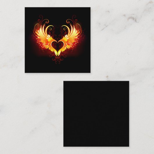 Angel Fire Heart with Wings Quadratische Visitenkarte (Vorne/Hinten)
