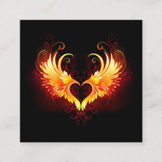Angel Fire Heart with Wings Quadratische Visitenkarte (Vorderseite)