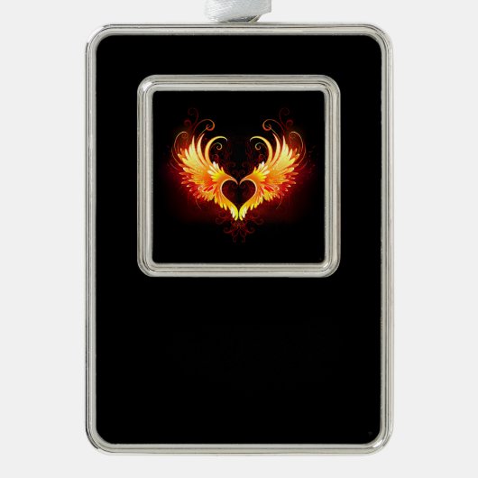 Angel Fire Heart with Wings Rahmen-Ornament Silber (Vorderseite)