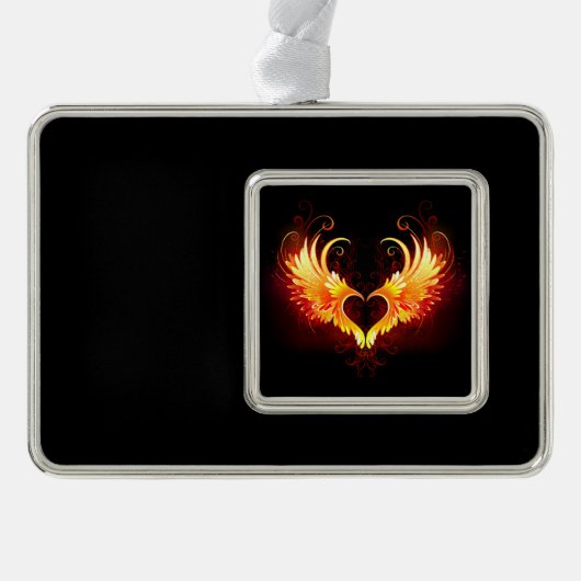 Angel Fire Heart with Wings Rahmen-Ornament Silber (Vorderseite)