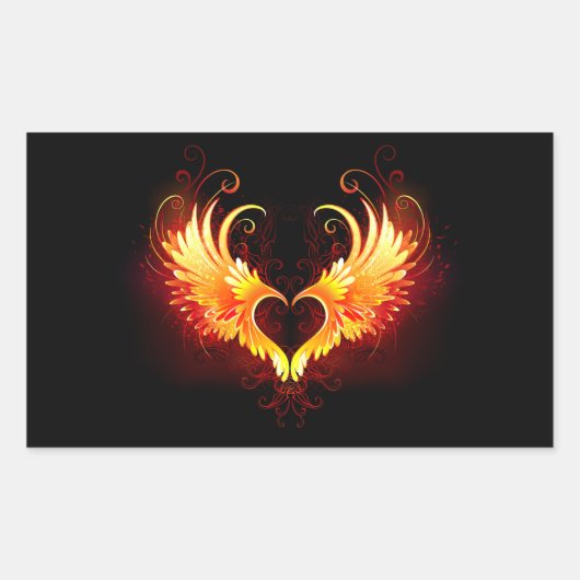 Angel Fire Heart with Wings Rechteckiger Aufkleber (Vorderseite)