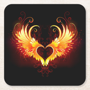 Angel Fire Heart with Wings Rechteckiger Pappuntersetzer