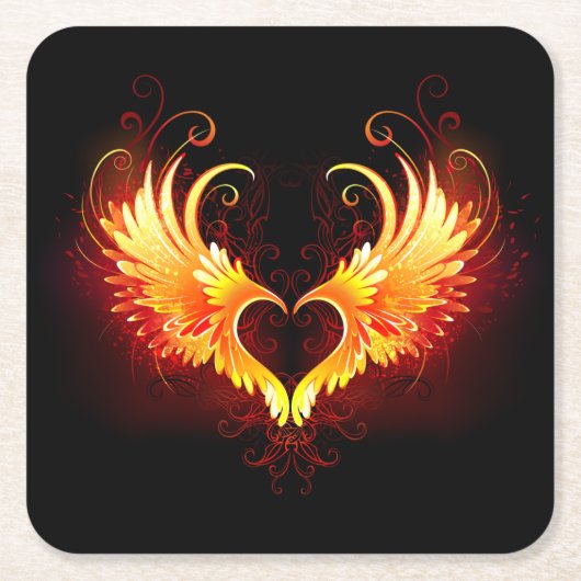Angel Fire Heart with Wings Rechteckiger Pappuntersetzer (Vorderseite)