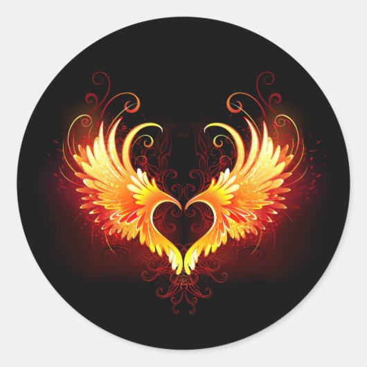 Angel Fire Heart with Wings Runder Aufkleber (Vorderseite)