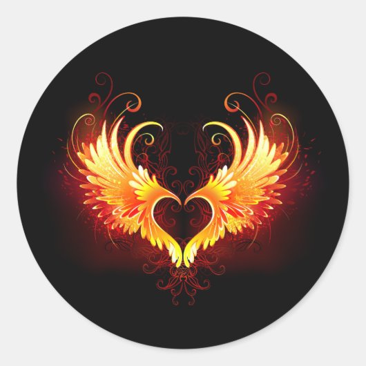 Angel Fire Heart with Wings Runder Aufkleber (Vorderseite)