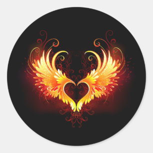 Angel Fire Heart with Wings Runder Aufkleber