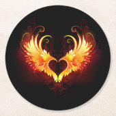 Angel Fire Heart with Wings Runder Pappuntersetzer (Vorderseite)