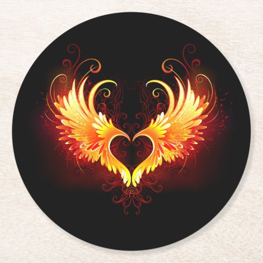 Angel Fire Heart with Wings Runder Pappuntersetzer (Vorderseite)