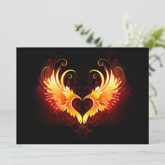 Angel Fire Heart with Wings Save The Date (Stehend Vorderseite)