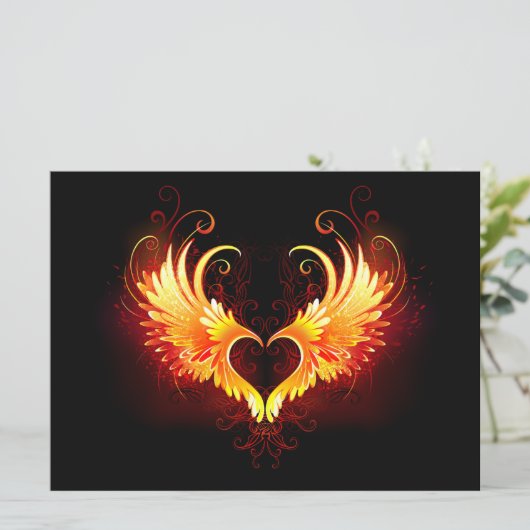 Angel Fire Heart with Wings Save The Date (Stehend Vorderseite)