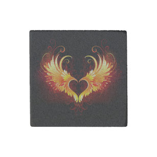 Angel Fire Heart with Wings Steinmagnet