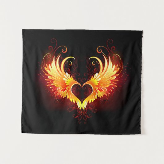 Angel Fire Heart with Wings Wandteppich (Vorderseite (Horizontal))