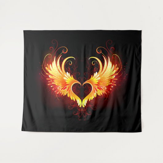 Angel Fire Heart with Wings Wandteppich (Vorderseite (Horizontal))