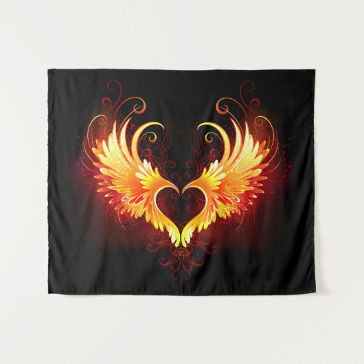 Angel Fire Heart with Wings Wandteppich (Vorderseite (Horizontal))