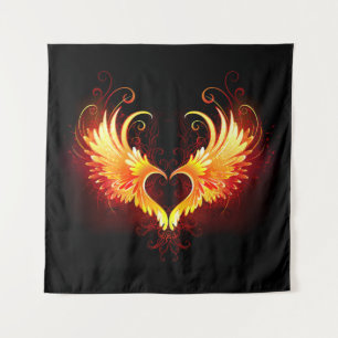 Angel Fire Heart with Wings Wandteppich