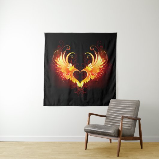Angel Fire Heart with Wings Wandteppich (Beispiel (Horizontal))